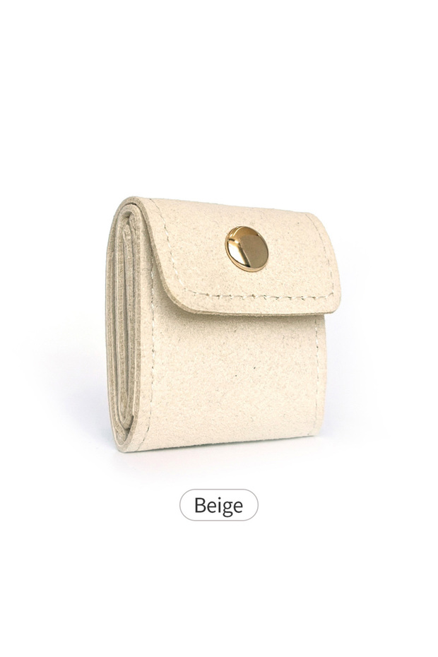 KB450-Beige 4-Compartment Jewelry Storage Pouch Portable Mini Jewelry Bag Earring Necklace Ring Stor
