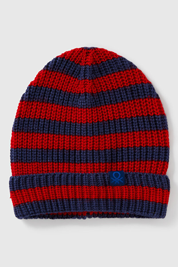 Navy Blue Men's Ek_Logo Detailed Color Block Beret Beret Model Code: (1370Ha00C252)