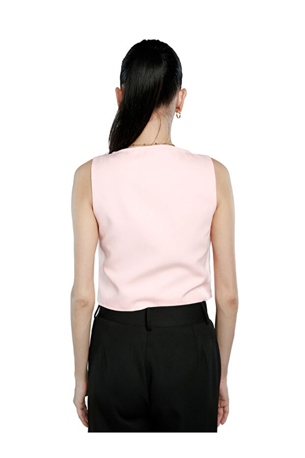 Pink Solid Button Down Vest - 4