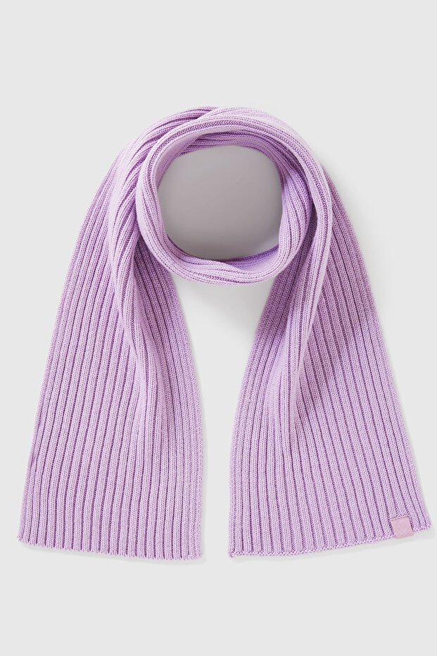 Lilac Men's Wool and Viscose Blend Ribbed Knit Scarf with Logo Label