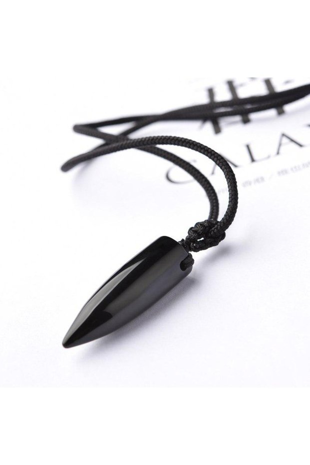 1pc 1Pc Black Obsidian Natural Stone Pendant Crystal Pillar Necklace Lucky Spirits Transport Jewelry