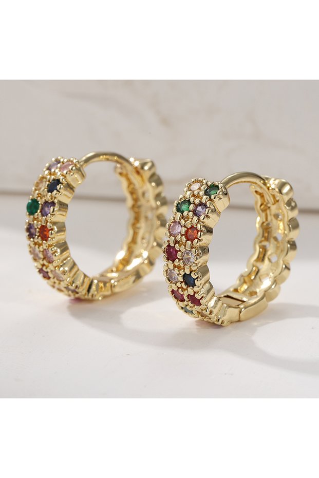 Multicolour T539 Fashion Copper Handcrafted Colored Synthetic Zircon Hoop Earrings for Women Bohemia