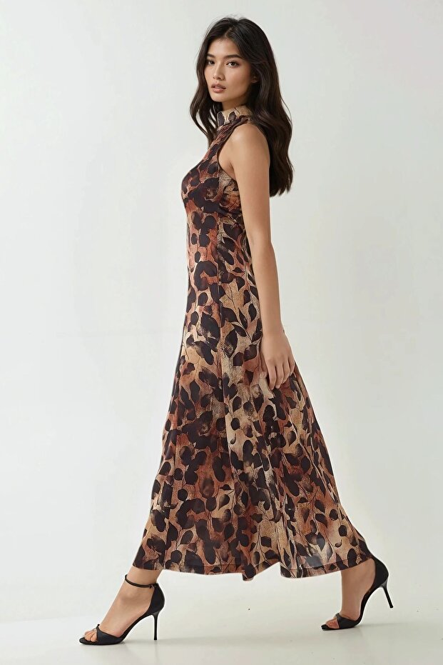 منقوشة الرسن الرقبة فستان ماكسي - 6