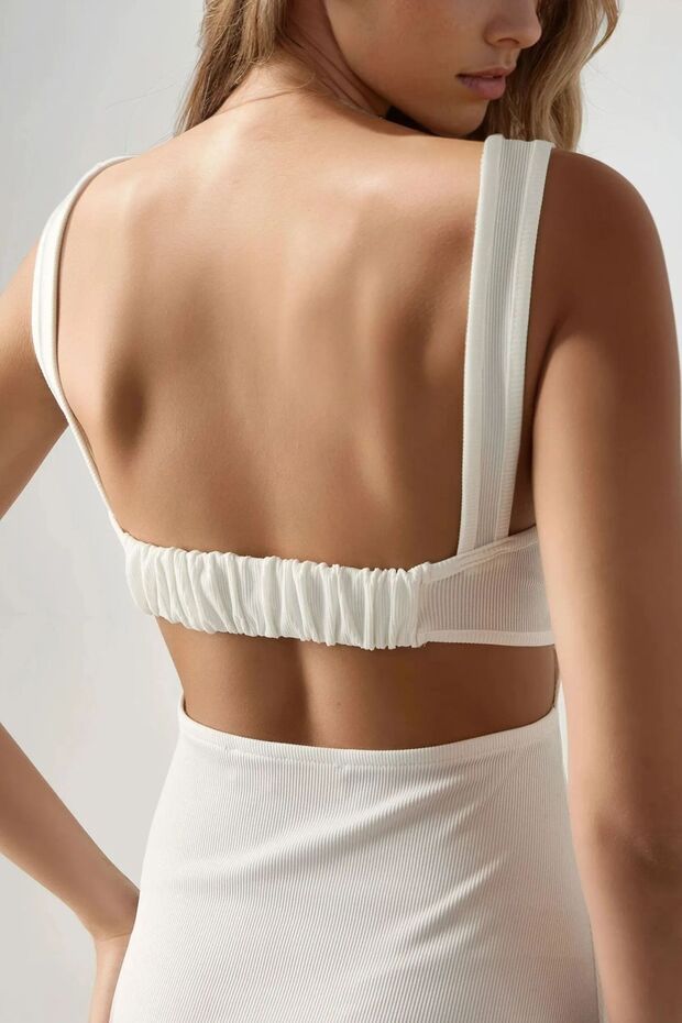 Kırışıklıklı Kare Yaka Mini Elbise - 3