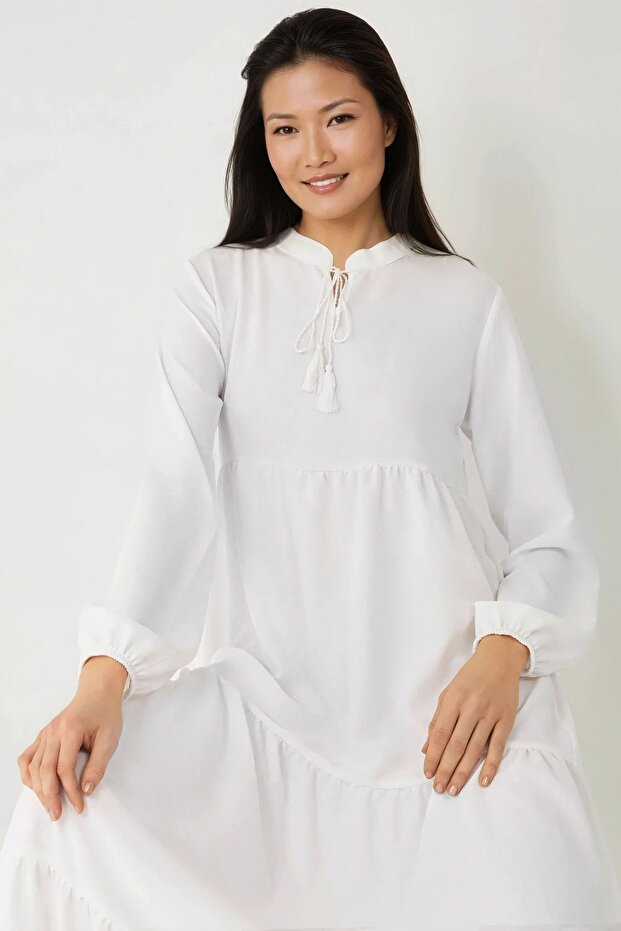 Buttoned Patterned Short Maxi Dress - 6