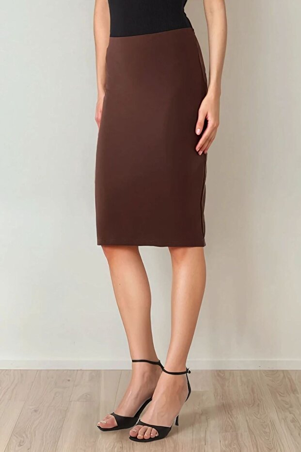Yüksek Bel Bodycon Midi Örme Etek - 1