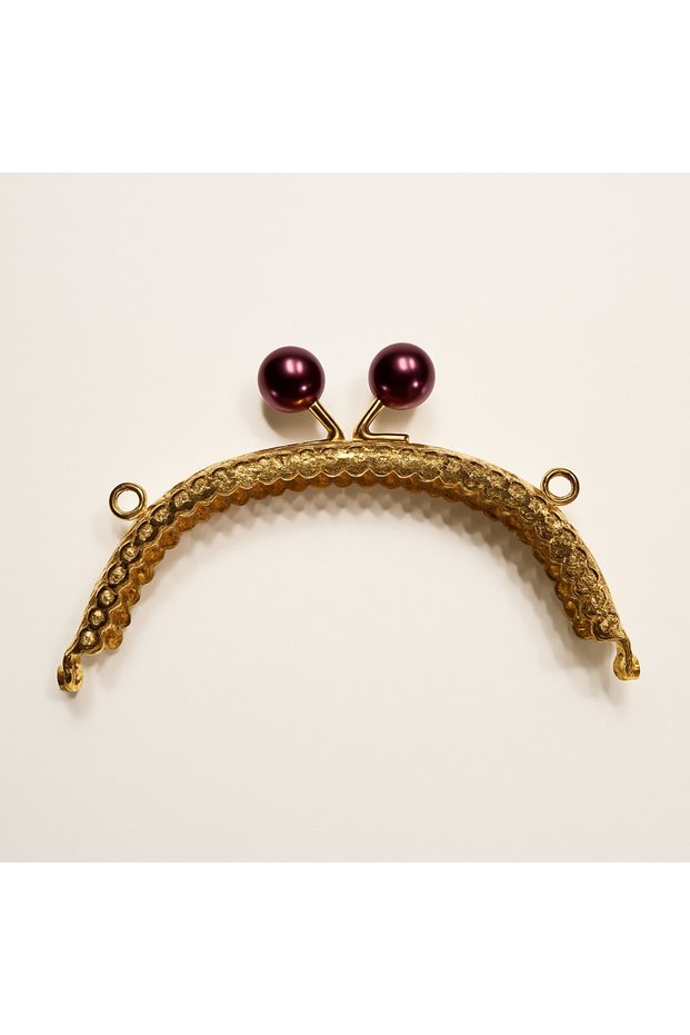 Burgundy Bead Knob Yellow Color Metal Purse and Wallet Clip 10.5 cm