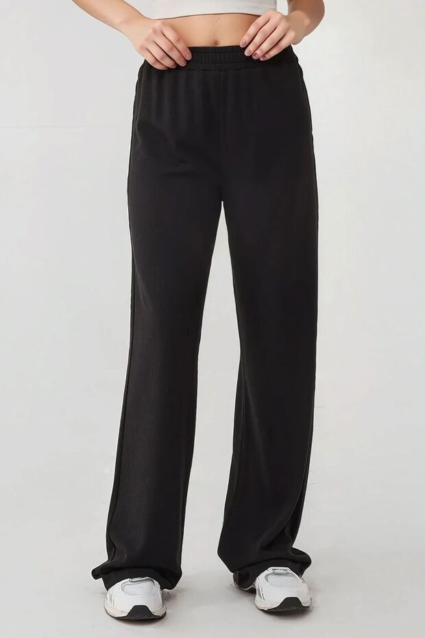 Esnek Bel ile Geniş Paça Örme Pantolon - 5