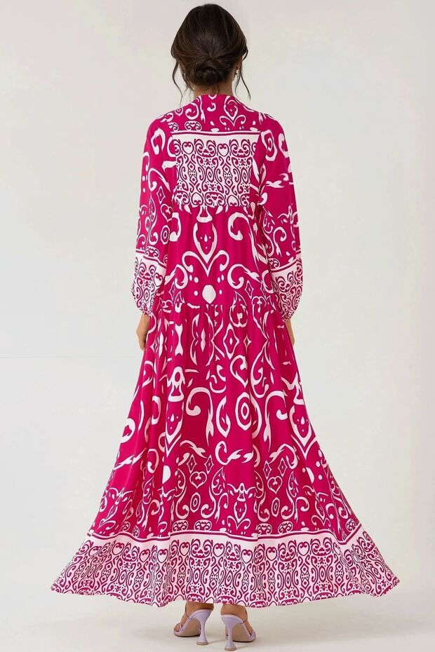 Baskılı Uzun Kol Viskon Modest Elbise - 6