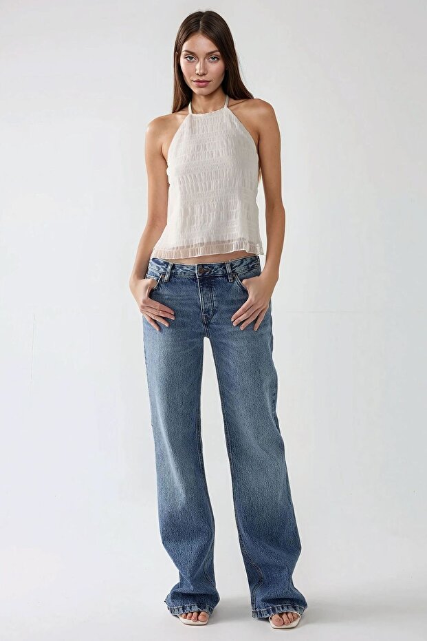 Halter Yaka Dokulu Fitted Üst - 4