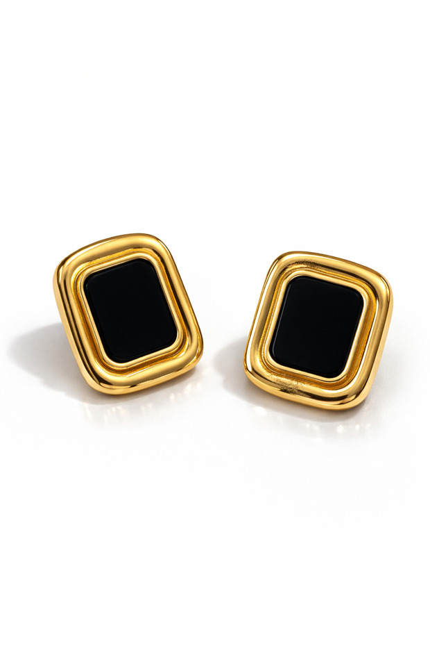 Çelik Siyah Mina Küpe - 1