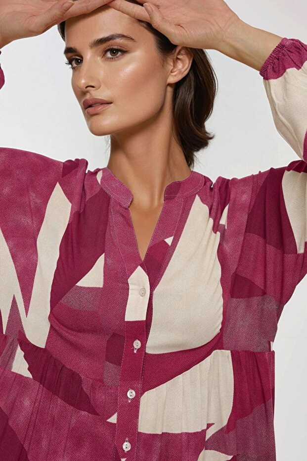 Rochie maxi din viscoză cu mânecă lungă și imprimeu - 6