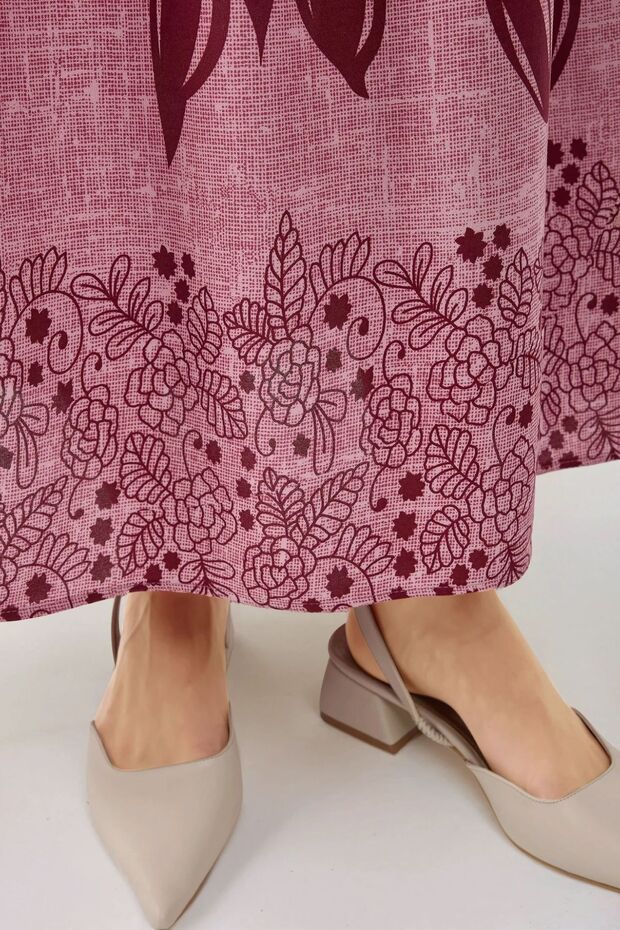 Baskılı Uzun Kol Viskon Modest Elbise - 5