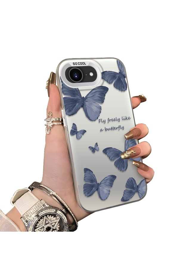 iPhone 16E Compatible Hard Acrylic Back Silicone Edge Lens Protection Butterfly Case