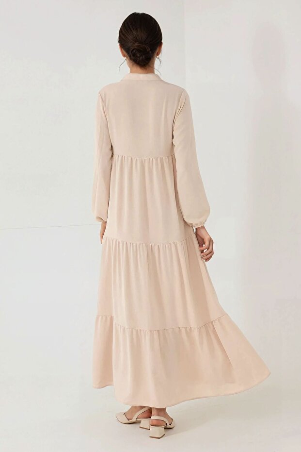 Buttoned Patterned Short Maxi Dress - 6