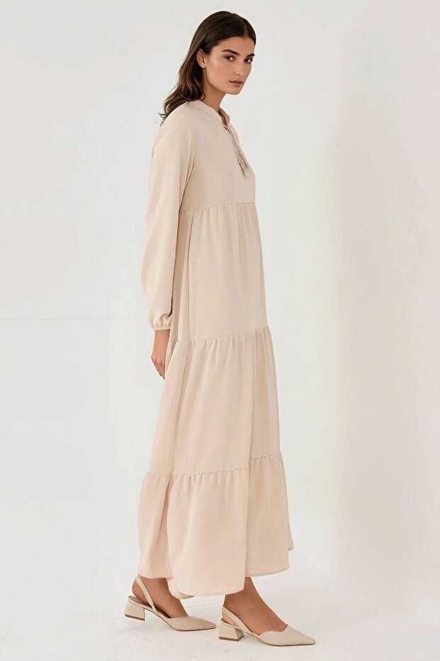 Buttoned Patterned Short Maxi Dress - 4