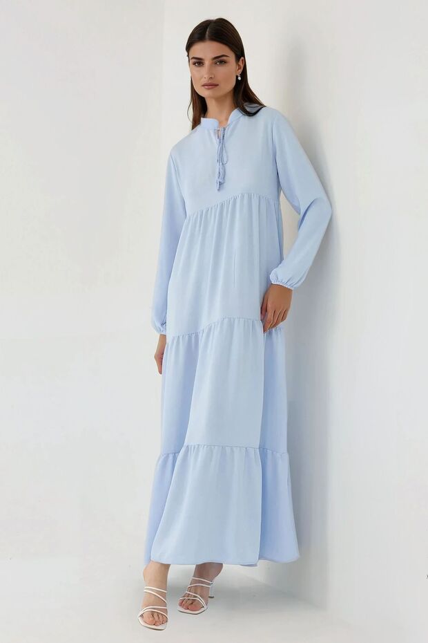 فستان ماكسي قصير منقوش بأزرار - 6