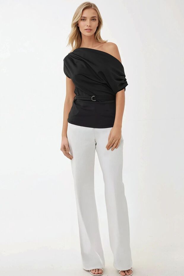 Degaje Yaka Kuşaklı Örme Üst - 5