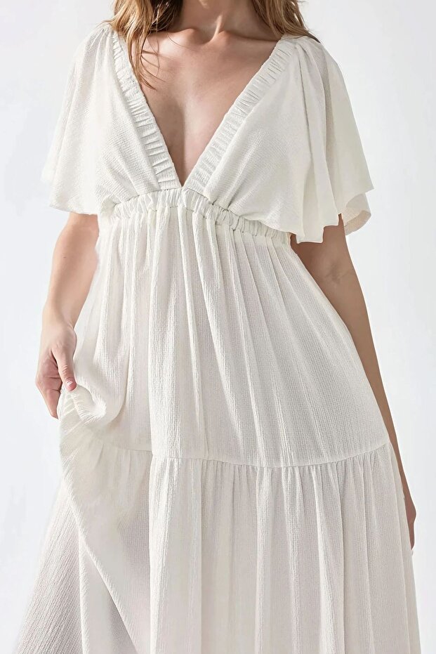 V Yaka A form Uzun Maxi Elbise - 6