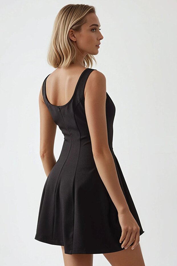 Kare Yaka Mini Elbise - 3