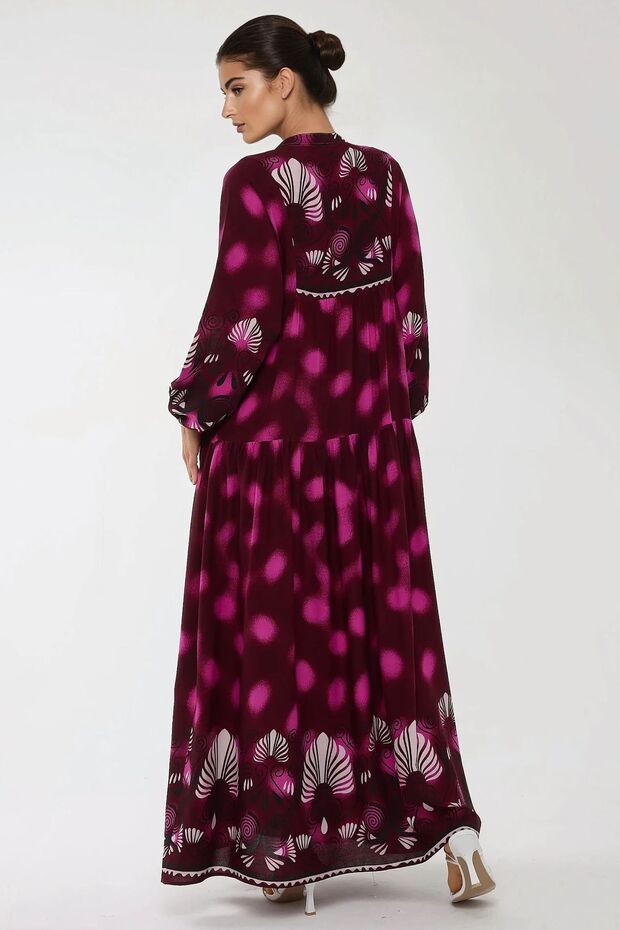 Baskılı Uzun Kol Viskon Modest Elbise - 5