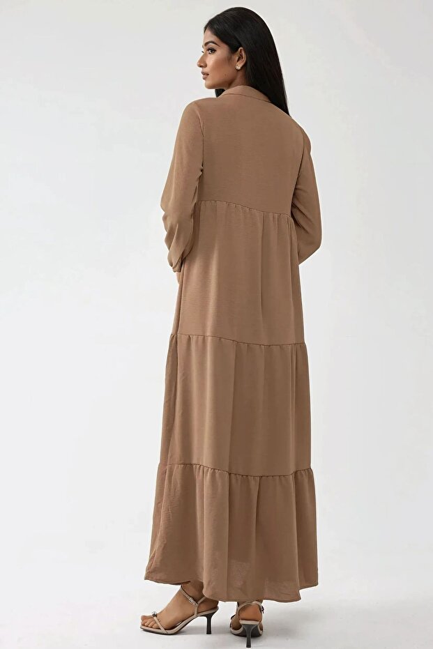 Textured maxi dress with round neck and buttons - 5