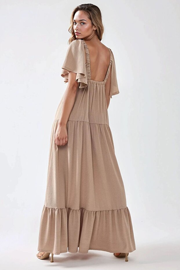 V Yaka A form Uzun Maxi Elbise - 4