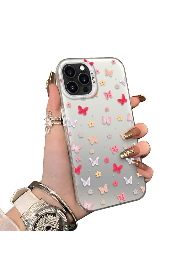 iPhone 14 Pro Max Compatible Hard Acrylic Back Silicone Edge Lens Protection Butterfly Case