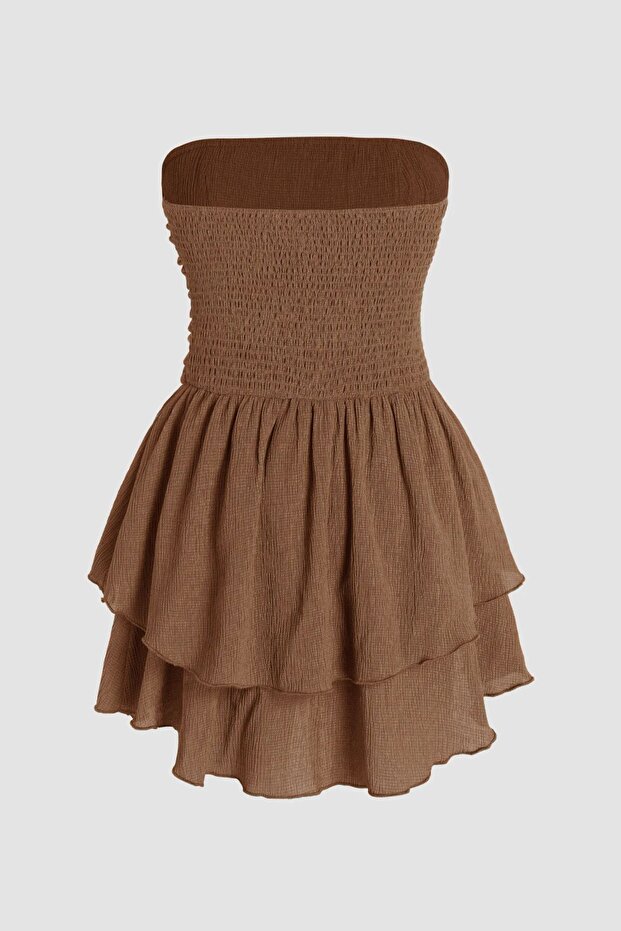 فستان قصير مكشكش بدون حمالات - 2