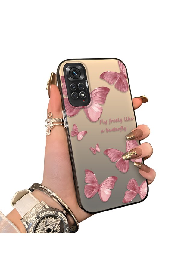 Xiaomi Redmi Note 11/Note 11S Compatible Hard Acrylic Back Silicone Edge Lens Protection Butterfly Case