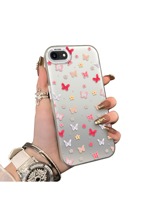 iPhone 7/8/Se 2020 2022 Compatible Hard Acrylic Back Silicone Edge Lens Protection Butterfly Case