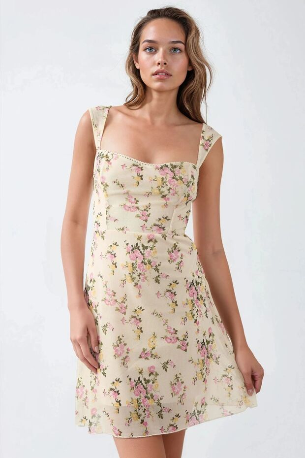 Polka Dot, Sleeveless, Square Neck Mini Tulle Dress