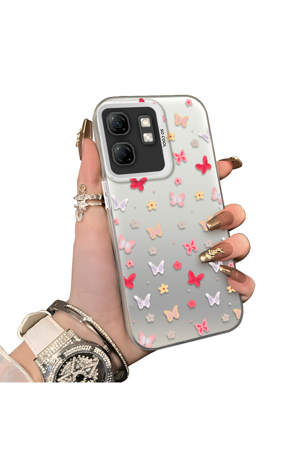 Infinix Smart 9 Compatible Hard Acrylic Back Silicone Edge Lens Protection Butterfly Case