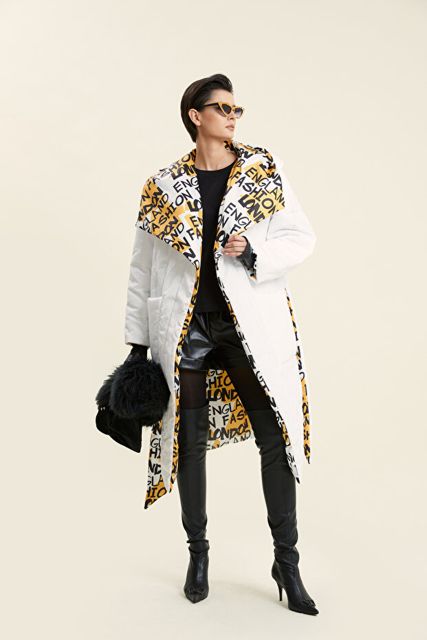 Kapüşonlu Uzun Şişme Mont - 1