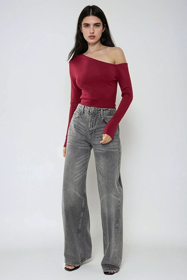 Asimetrik Yaka Uzun Kol Örme Üst - 3