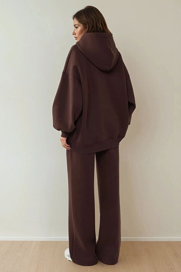 Oversize Bisiklet Yaka Kapüşonlu Sweatshirt - 3