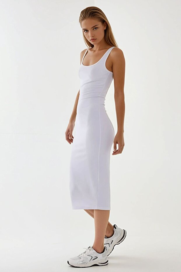 Askılı Bodycon Midi Örme Elbise - 5