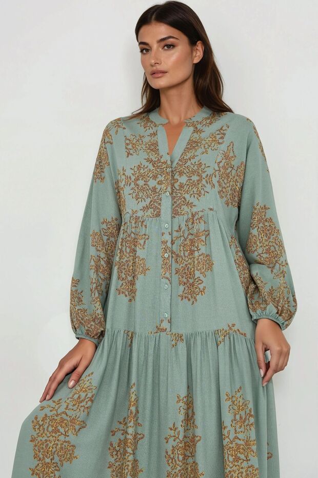 Shirt Collar Patterned Viscose Modest Dress