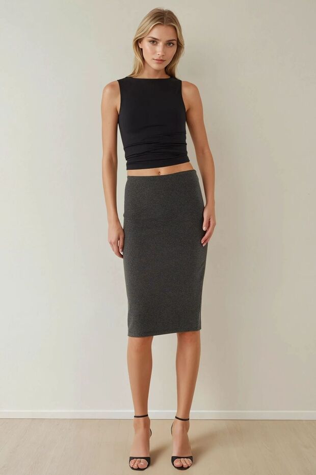 Yüksek Bel Bodycon Midi Örme Etek - 3