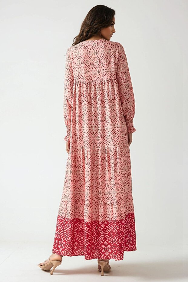 Baskılı Viskon Maxi Elbise - 6