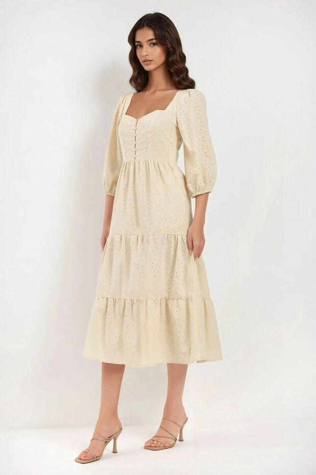 Rochie maxi cu guler inimă brodat - 2