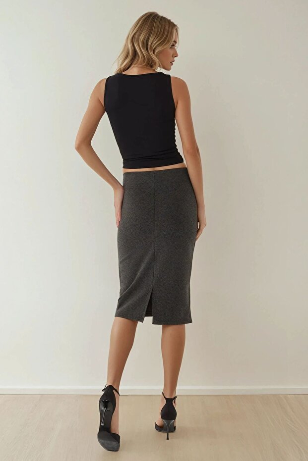 Yüksek Bel Bodycon Midi Örme Etek - 4