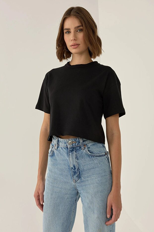 Basic Bisiklet Yaka Kısa T-Shirt - 5