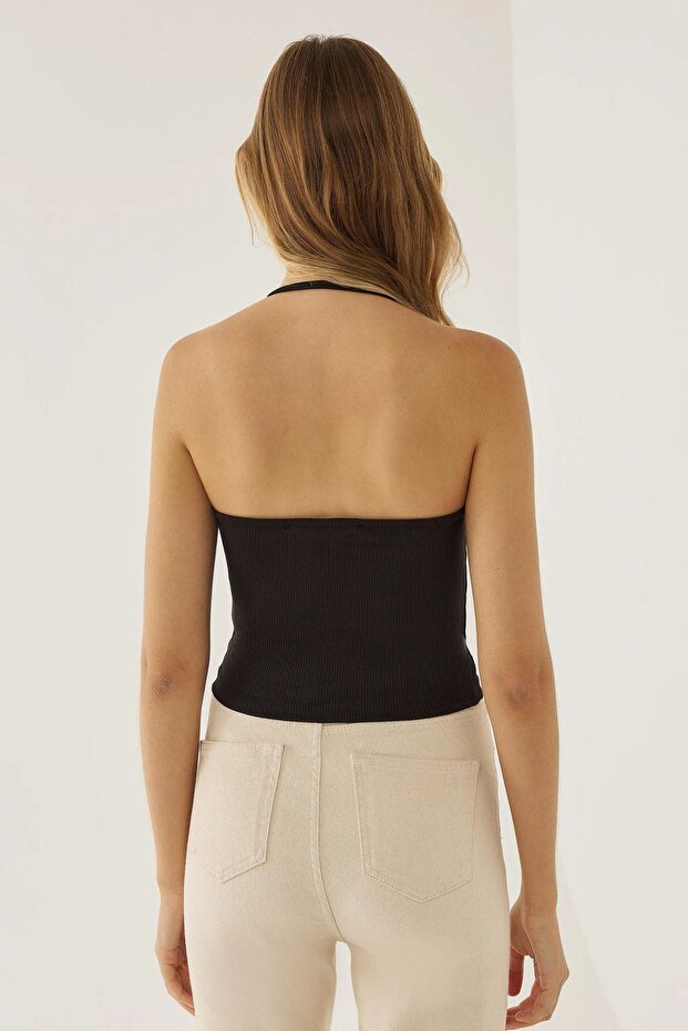 Halter Yaka Jersey Crop Top - 7