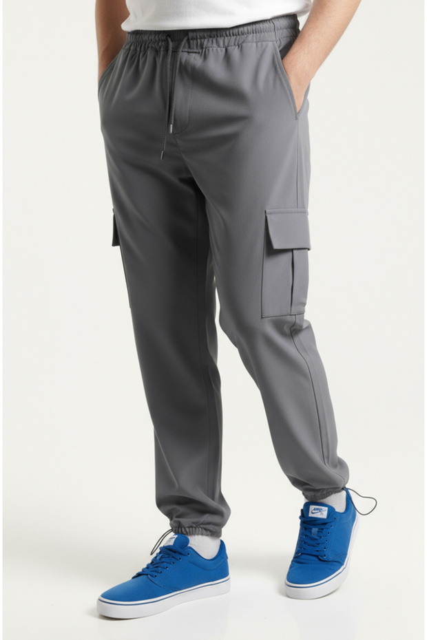 Men's Metallic Parachute Fabric Sweatpants | Cargo Pocket Pieces, with Leg Clips, Baggy Cut