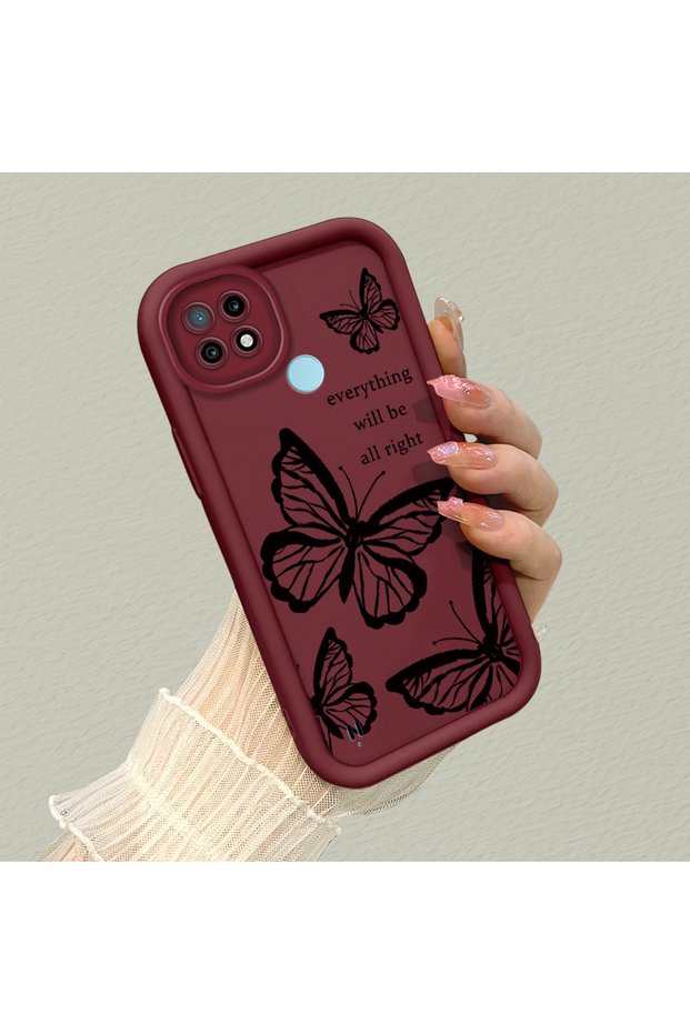 Realme C21 Burgundy Butterfly Silicone Case with Camera Protection, Shock Absorption, Comfortable Grip