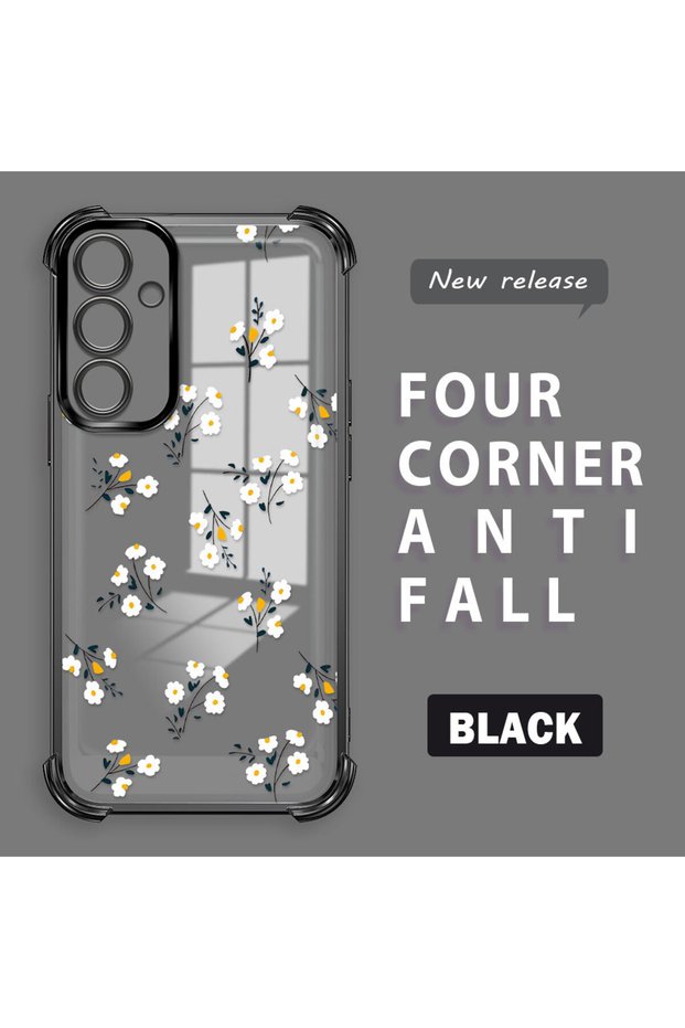 Samsung Galaxy A55 Compatible Camera Protected Transparent Soft Silicone Phone Case Flower Pattern