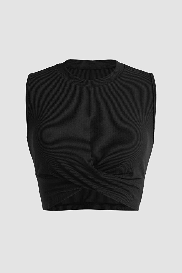 Çapraz Detaylı Örme Crop Atlet - 6