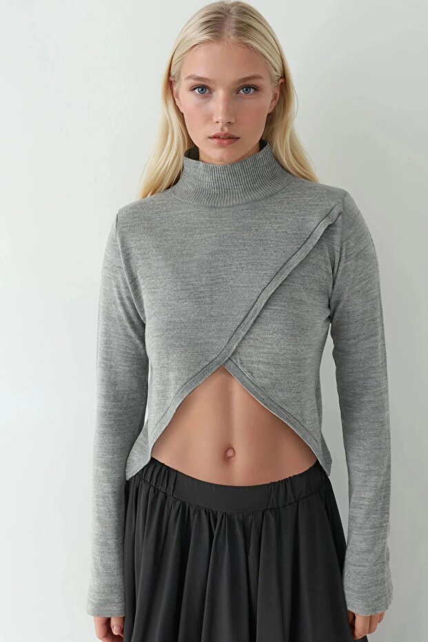 Asimetrik Turtleneck Triko Kazak - 6