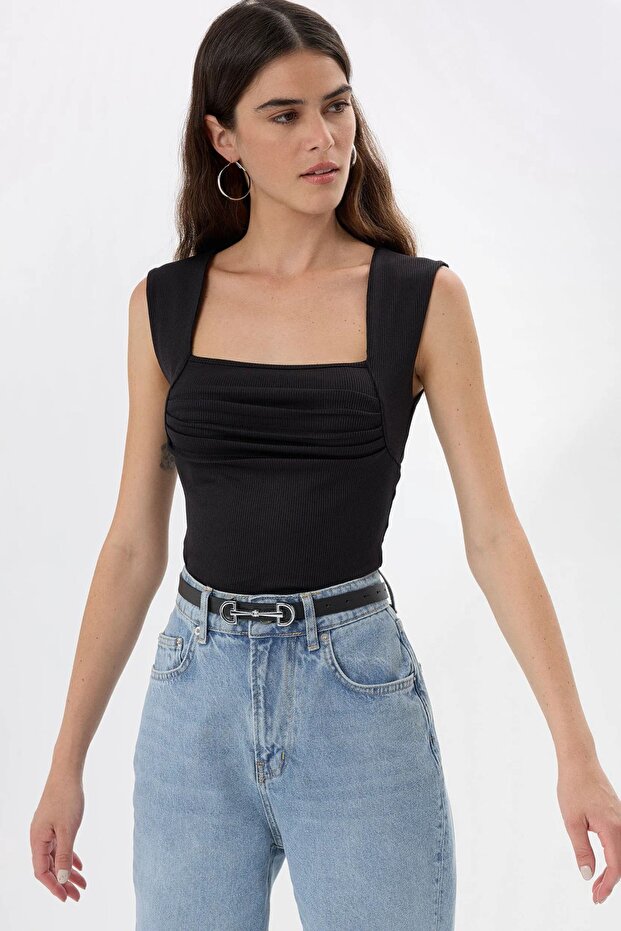 Drape Kare Yaka Bluz - 3